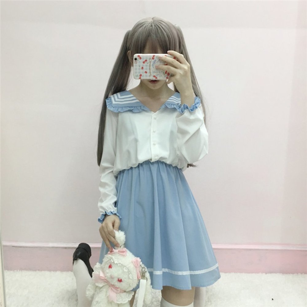 Super Cute Baby Blue Sailor Dress Kawaii Perfect for Cosplay